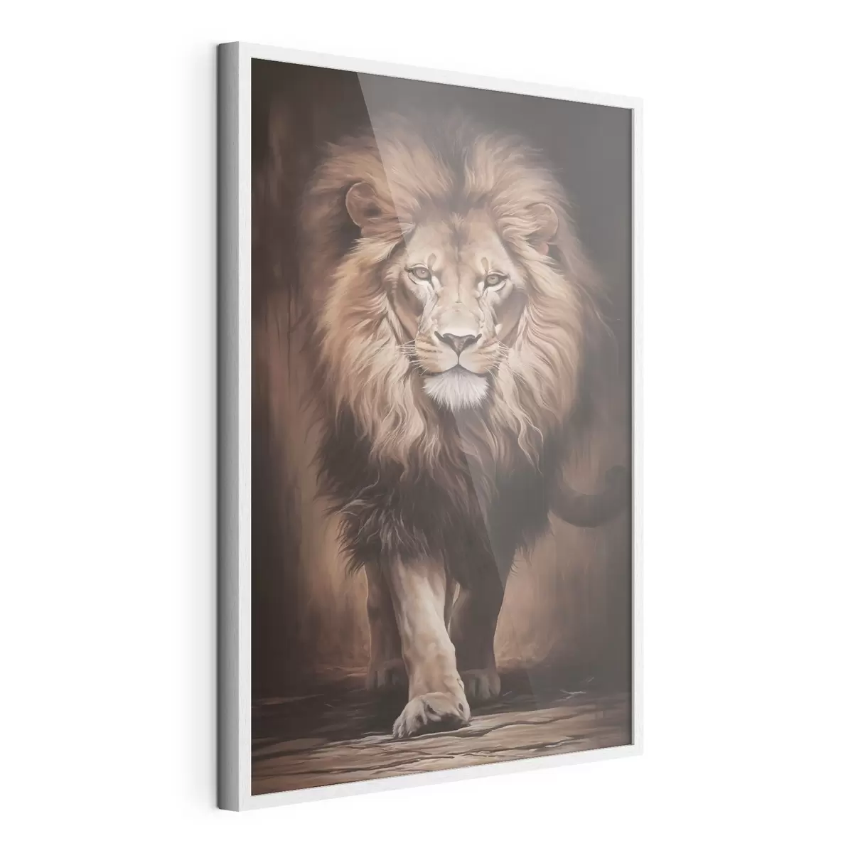 Poster Un lion majestueux dans un intérieur sombre f51087