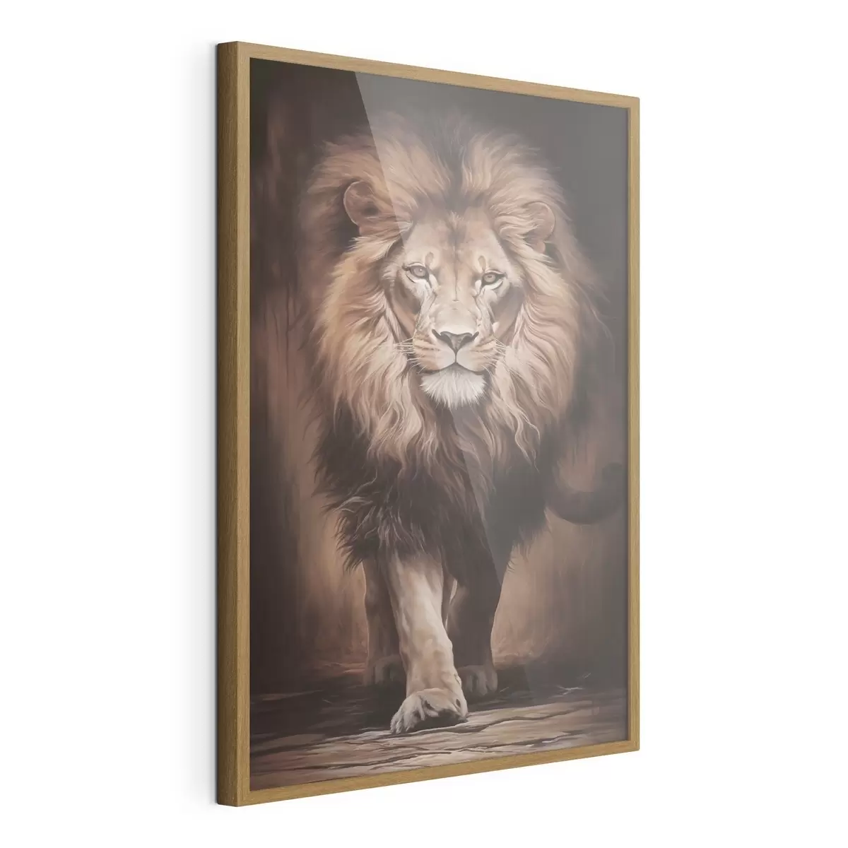Poster Un lion majestueux dans un intérieur sombre f51087