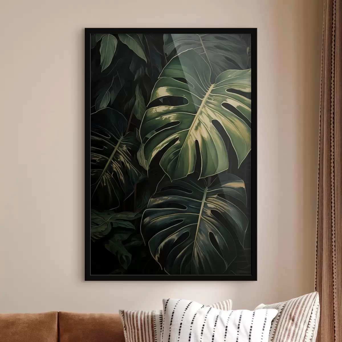 Poster Feuilles brillantes de monstera dans les tropiques sombres f51091