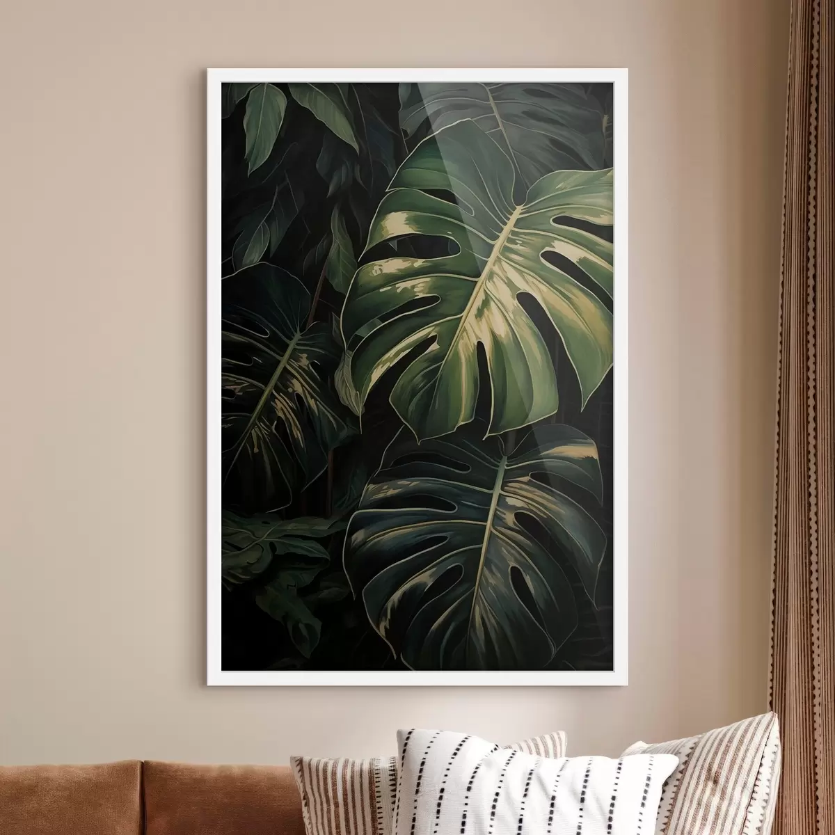 Poster Feuilles brillantes de monstera dans les tropiques sombres f51091