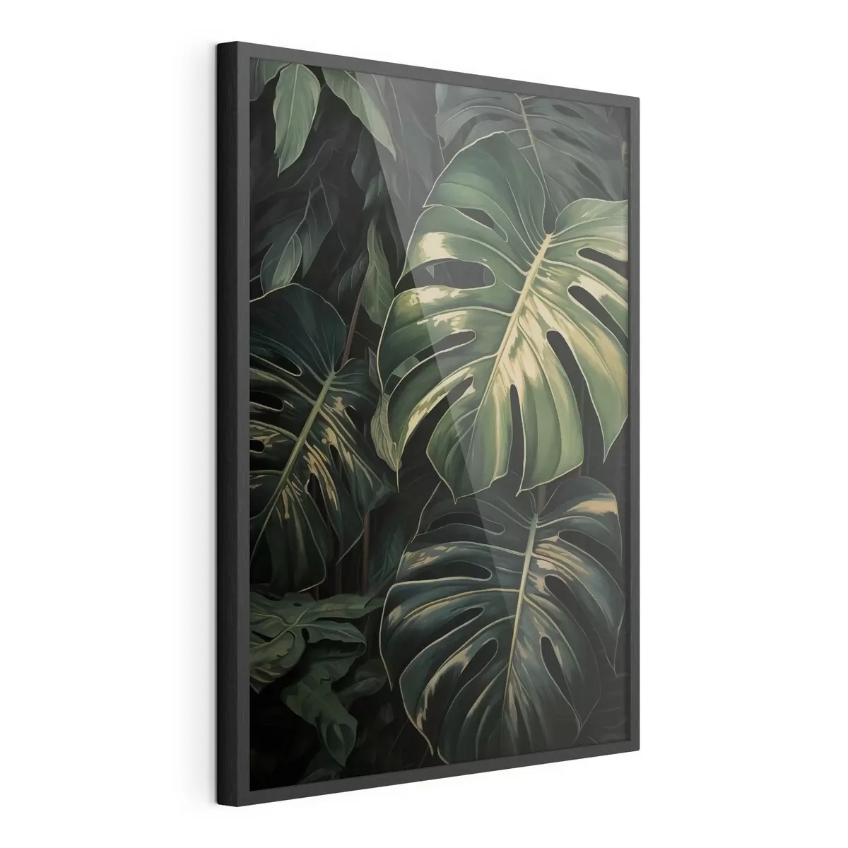 Poster Feuilles brillantes de monstera dans les tropiques sombres f51091