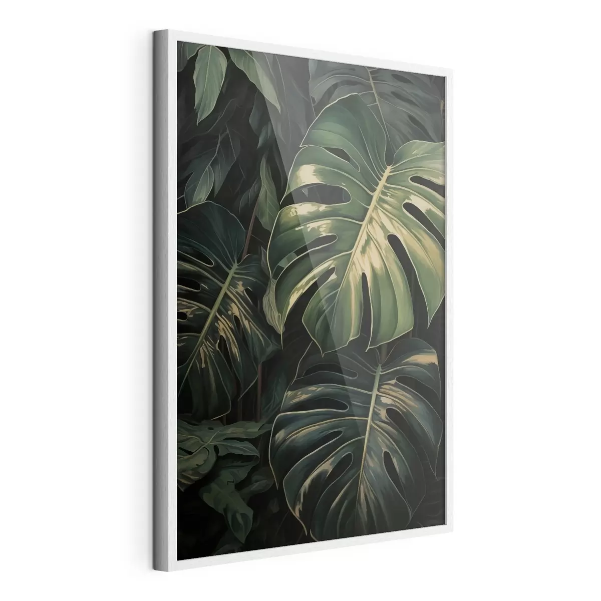Poster Feuilles brillantes de monstera dans les tropiques sombres f51091