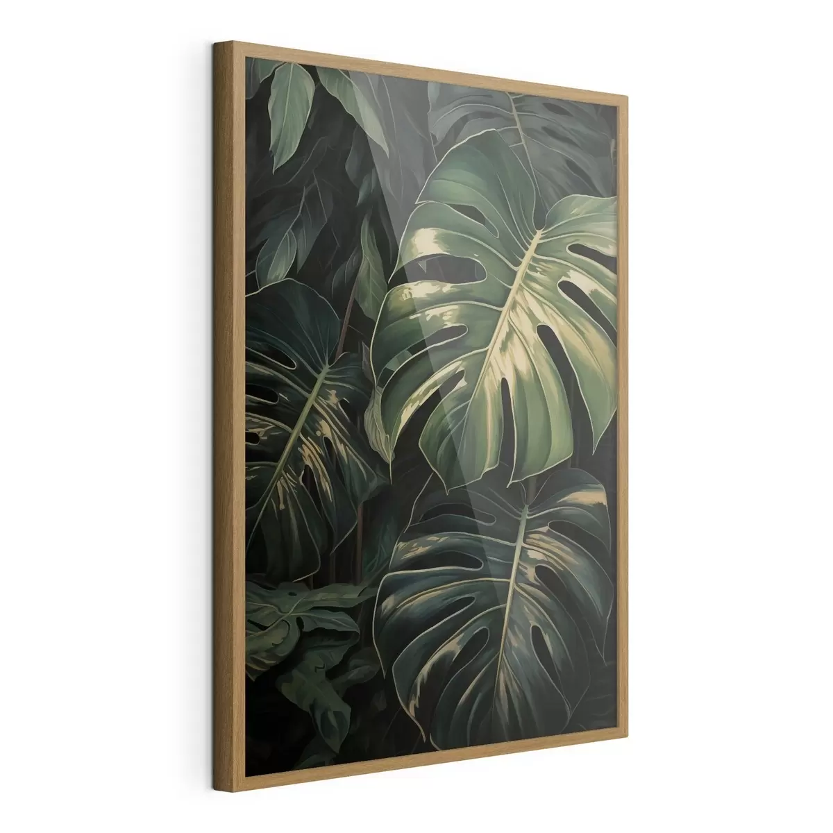 Poster Feuilles brillantes de monstera dans les tropiques sombres f51091