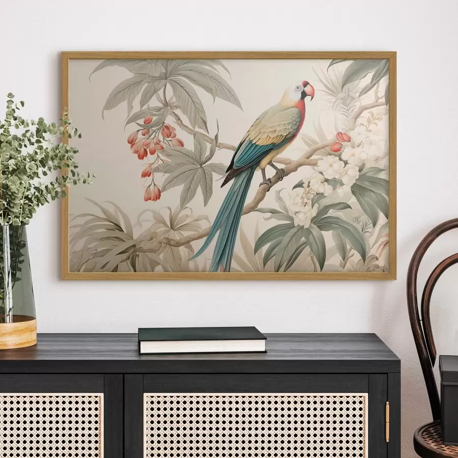 Papier peint Perroquet tropical sur une branche en fleurs f51094