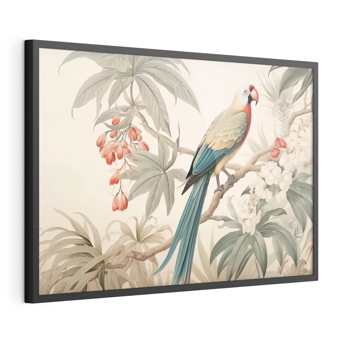 Poster Perroquet tropical sur une branche en fleurs f51094