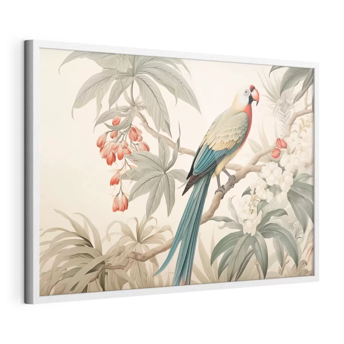 Poster Perroquet tropical sur une branche en fleurs f51094