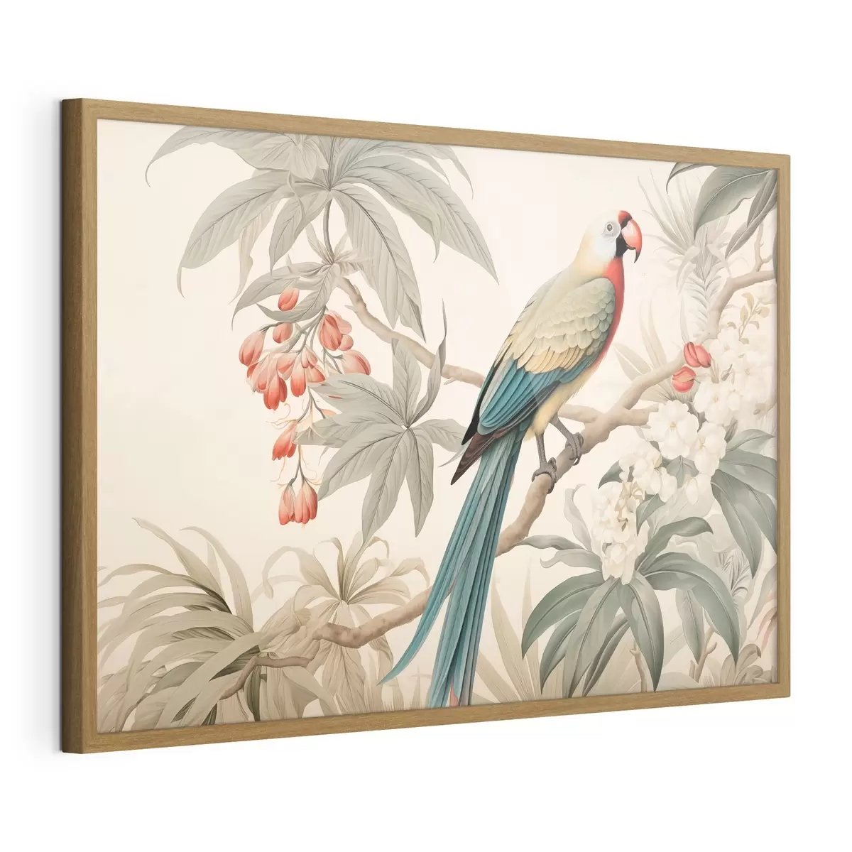 Poster Perroquet tropical sur une branche en fleurs f51094