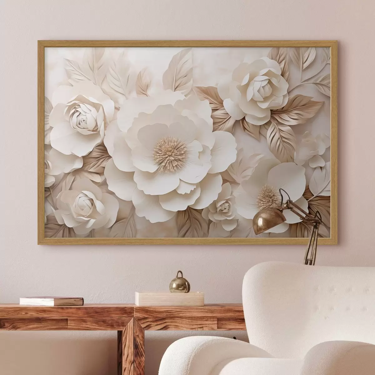 Poster Relief en plâtre en 3D avec des fleurs blanches f51096