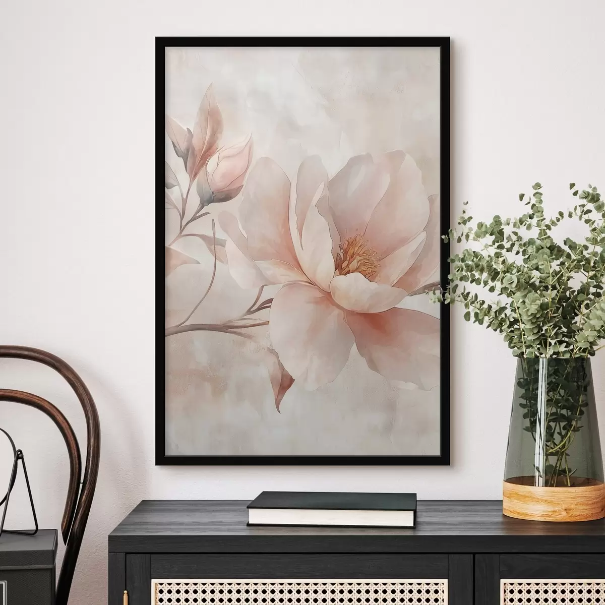 Poster Pivoine en poudre avec bouton f51097
