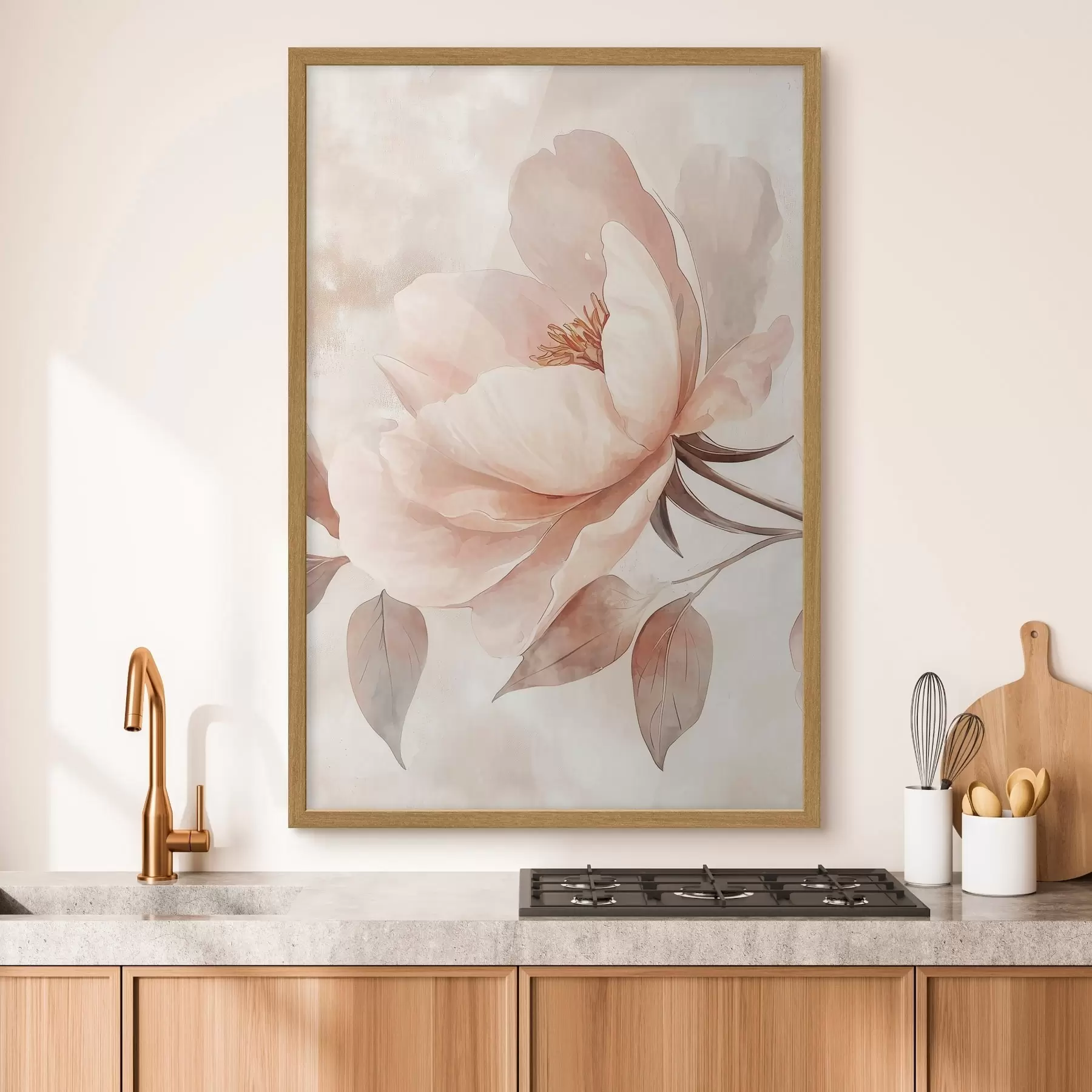Papier peint Fleur rose-beige à l'aquarelle f51098