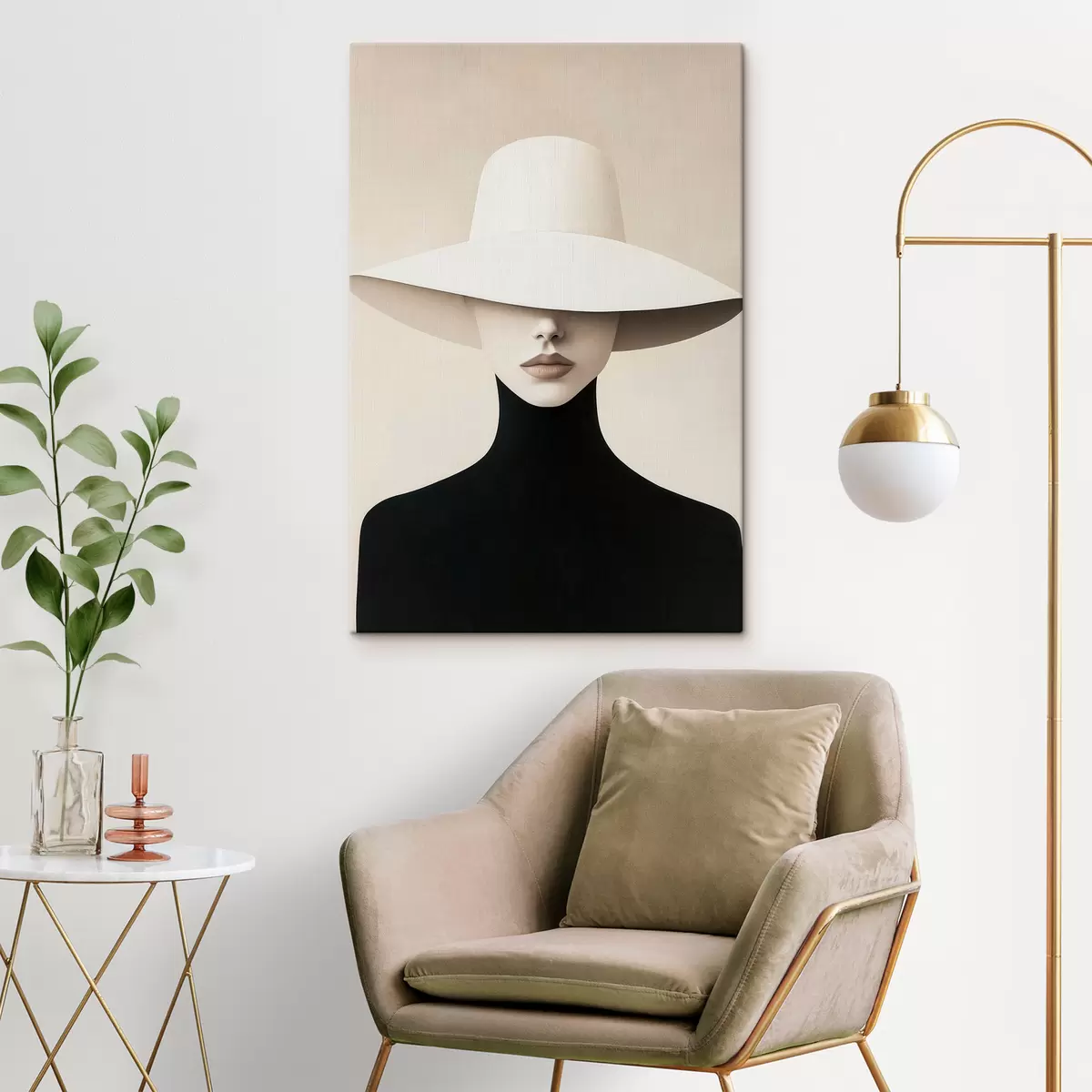 Tableau Une femme au chapeau blanc s51146