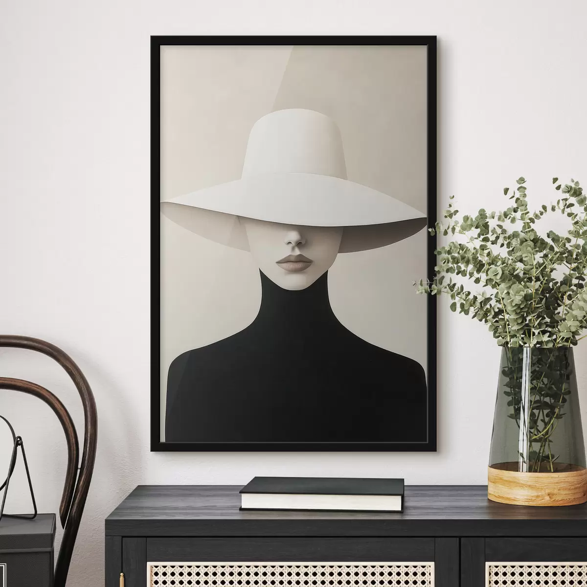 Poster Une femme au chapeau blanc f51146