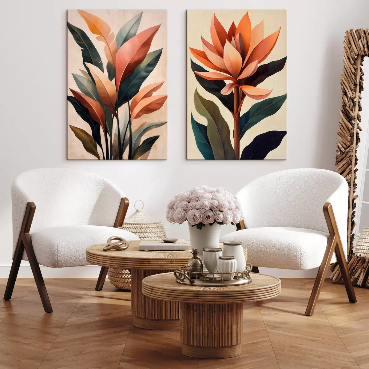 Tableau Fleurs et feuilles abstraites m31105