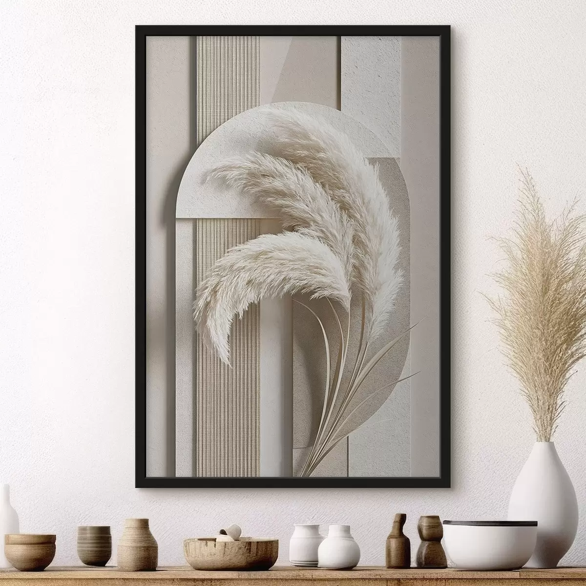 Poster Herbe de la pampa et arches géométriques f50869