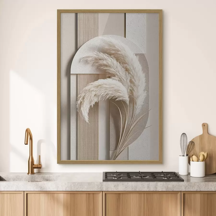 Papier peint Herbe de la pampa et arches géométriques f50869