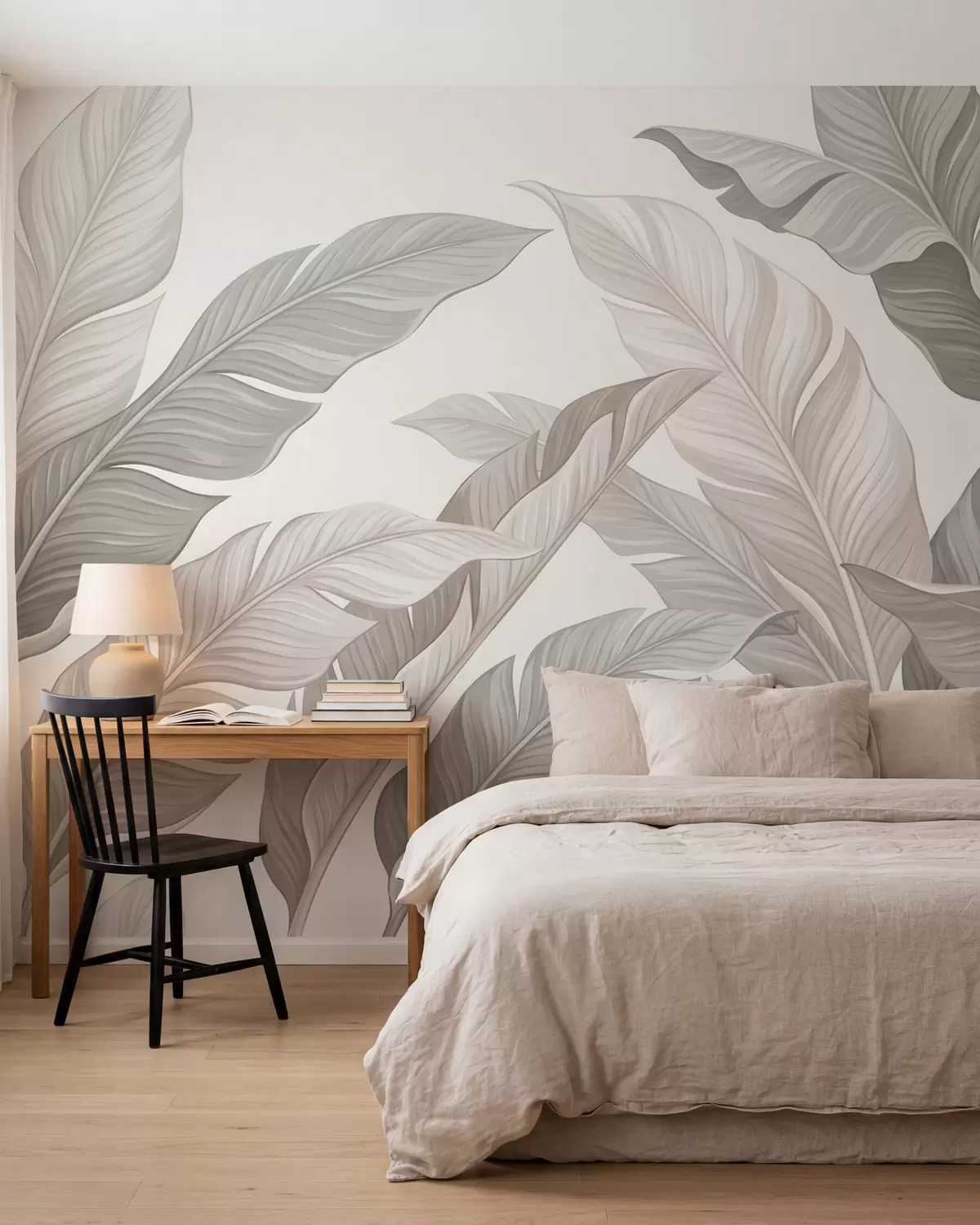Papier peint Feuilles végétales délicates dans des tons beiges naturels et vert sauge w10089