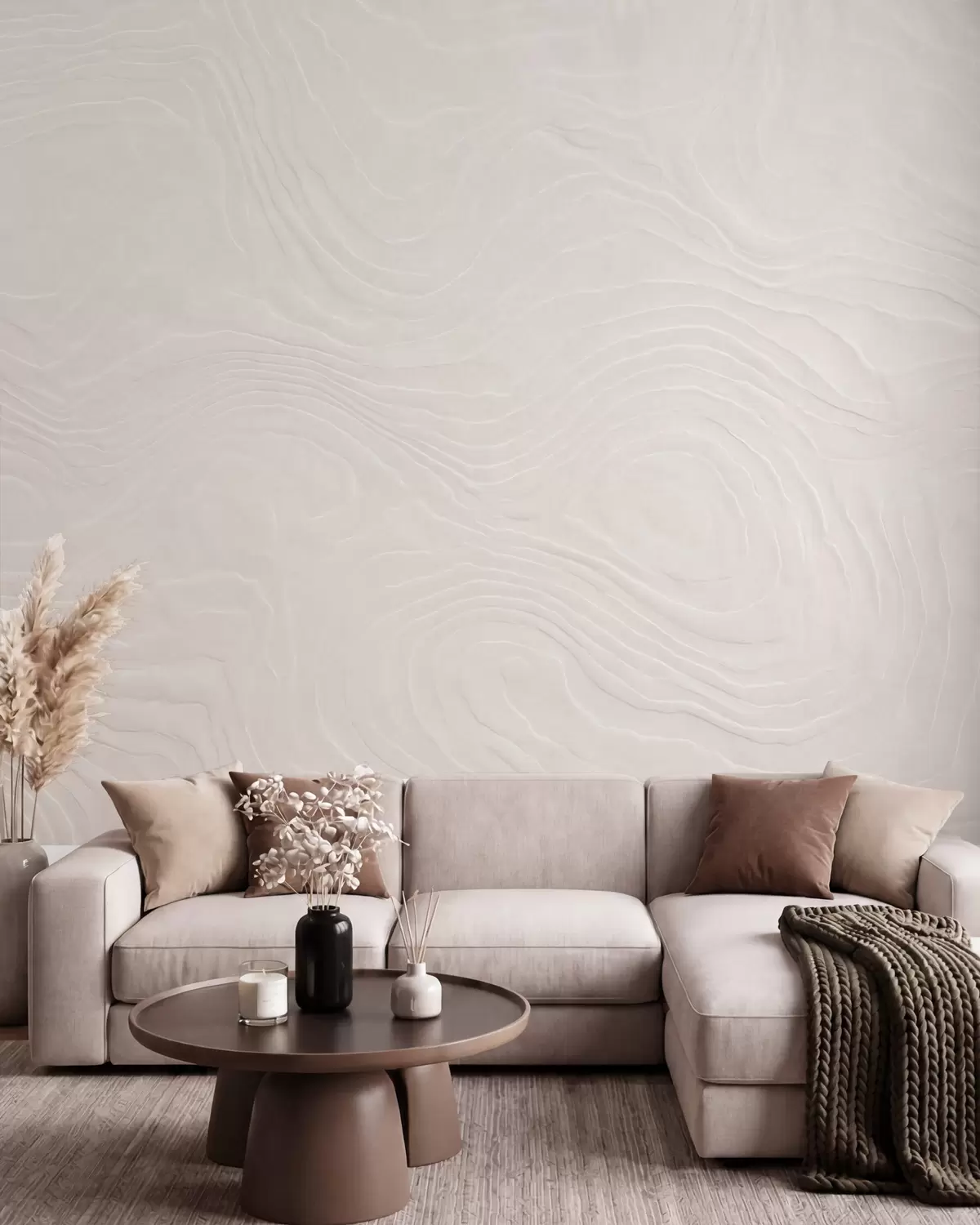 Papier peint Texture abstraite et légère, caractérisée par des lignes ondulées fluides et un effet de plâtre naturel w10092