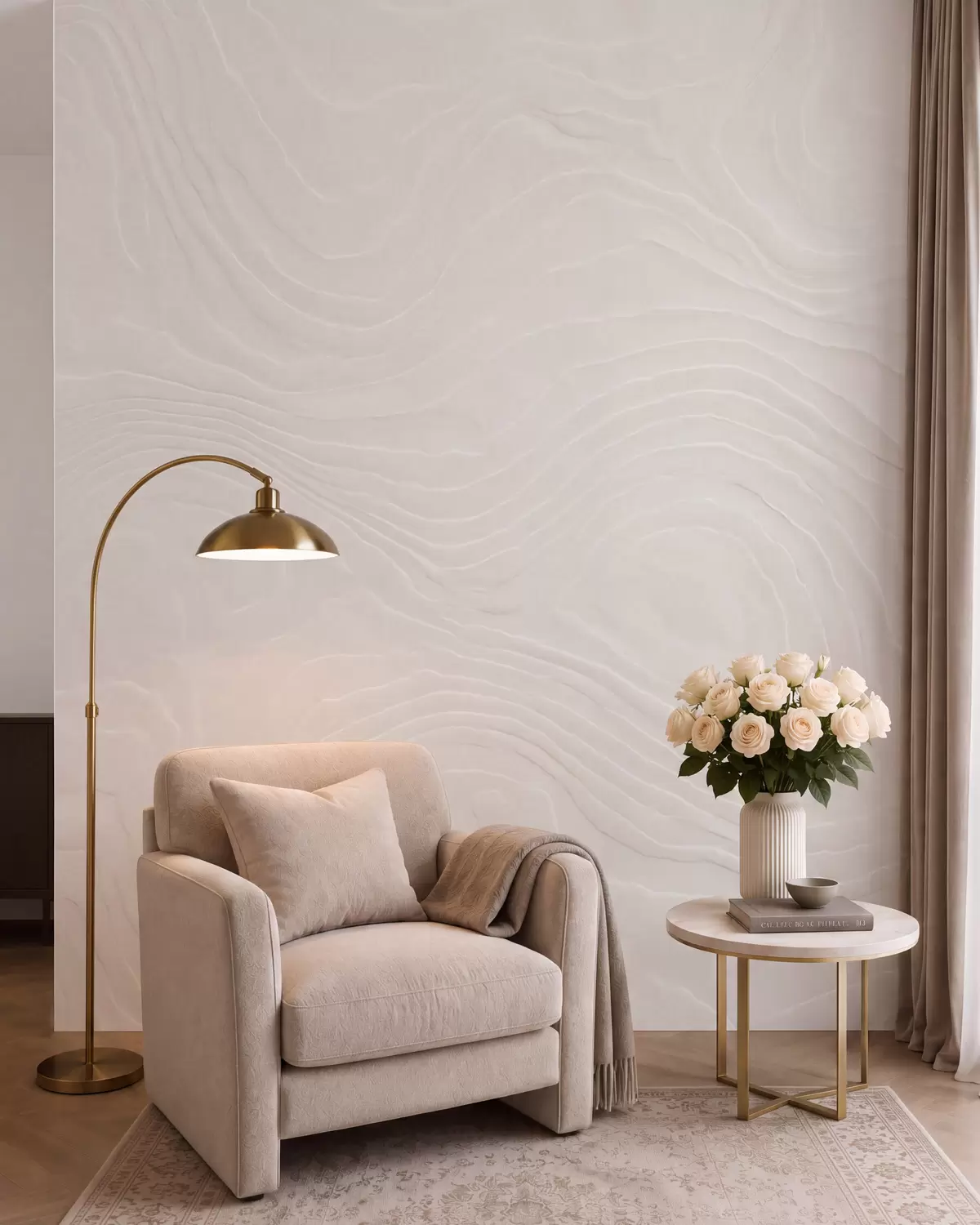 Papier peint Texture abstraite et légère, caractérisée par des lignes ondulées fluides et un effet de plâtre naturel w10092