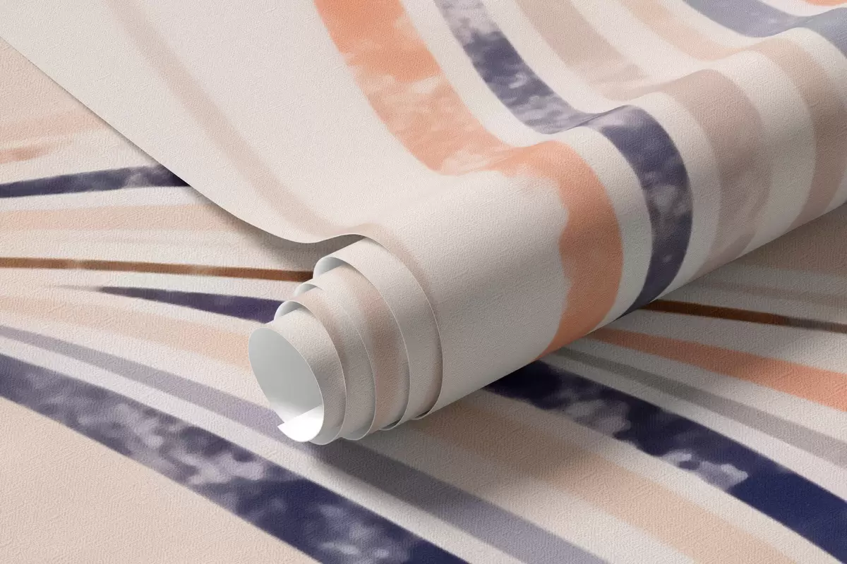 Papier peint Herbes décoratives abstraites aux feuilles élancées et élégantes, dans des tons de pêche, de crème et de bleu aquarelle w10093
