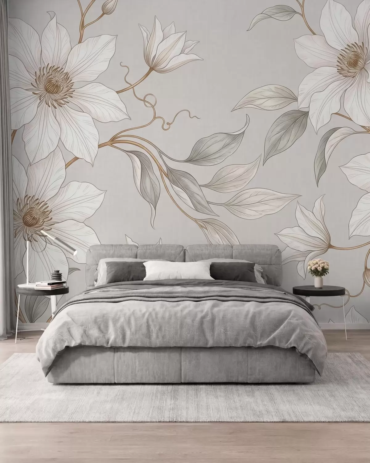 Papier peint Élégantes fleurs botaniques blanches aux branches délicates w10099