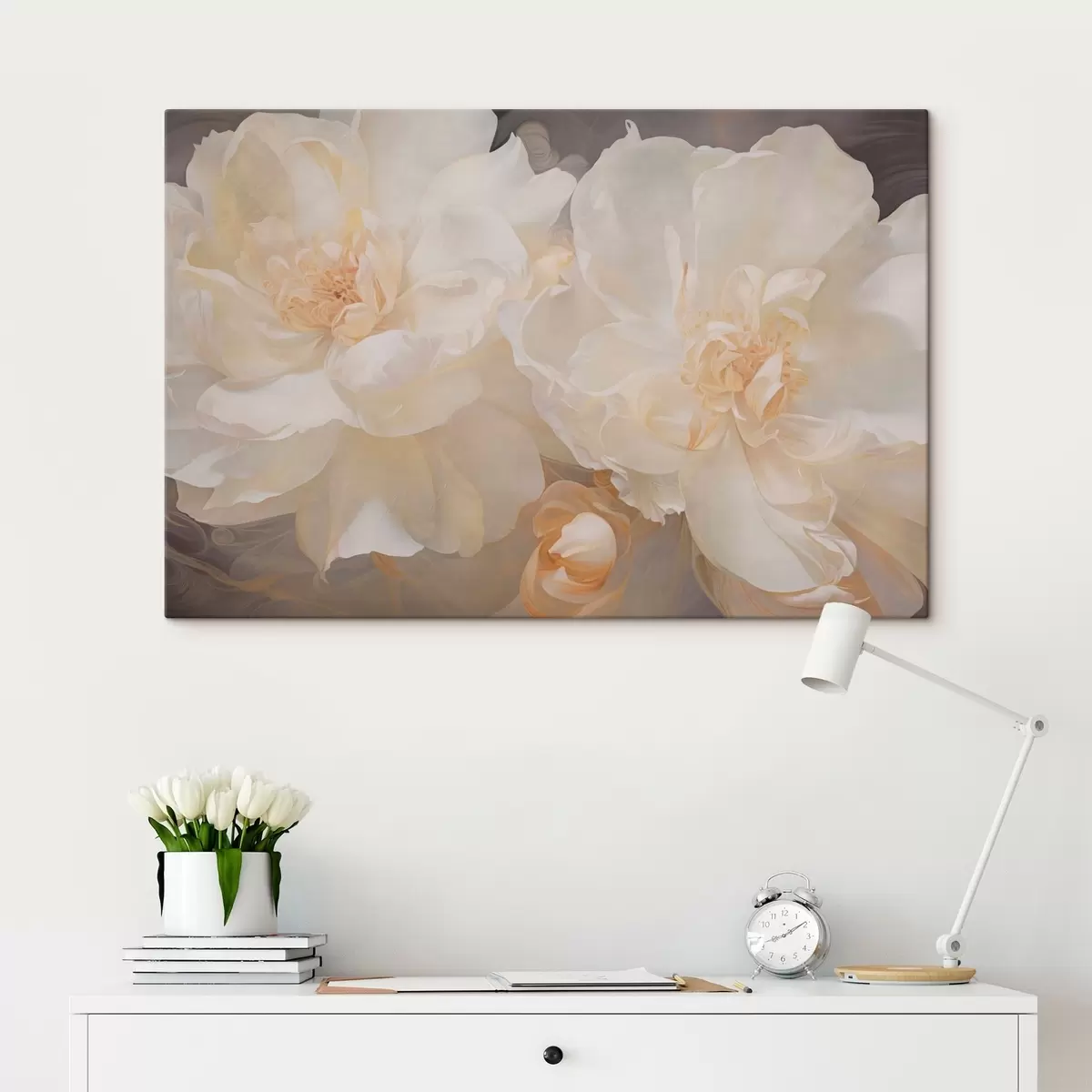 Tableau Gros plan sur des pivoines doubles claires s51088