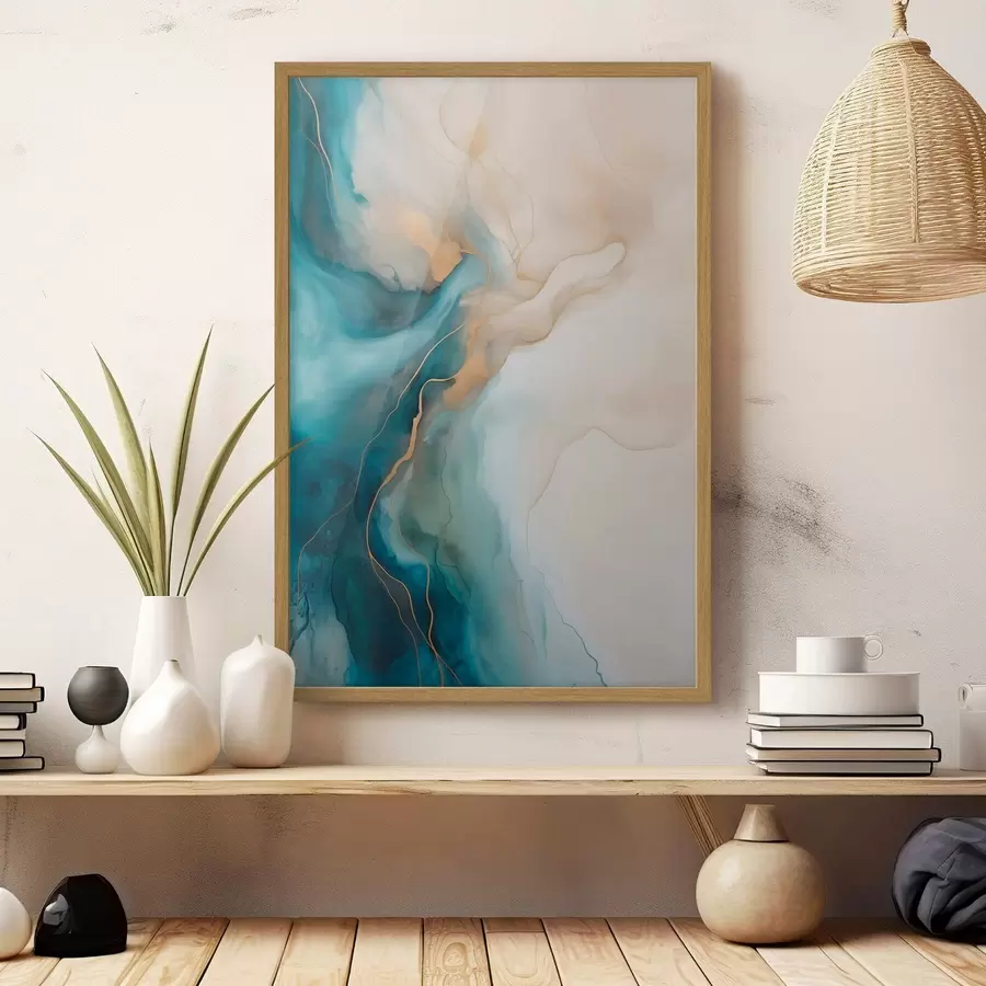 Papier peint Vagues de marbre bleu ciel et sable f51082
