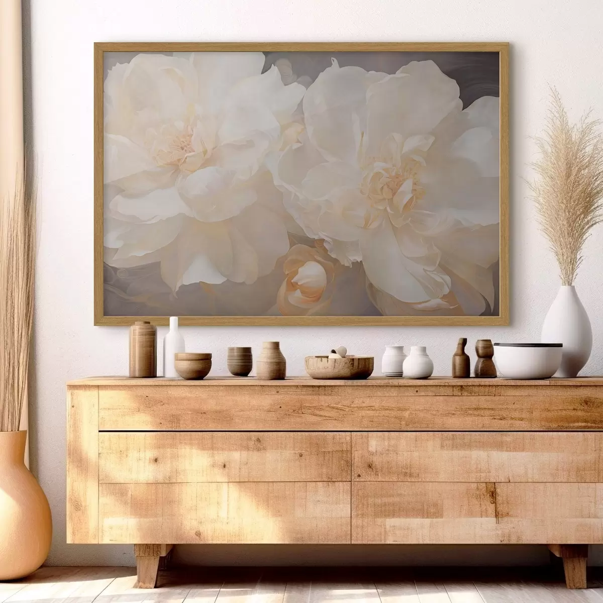 Poster Gros plan sur des pivoines doubles claires f51088