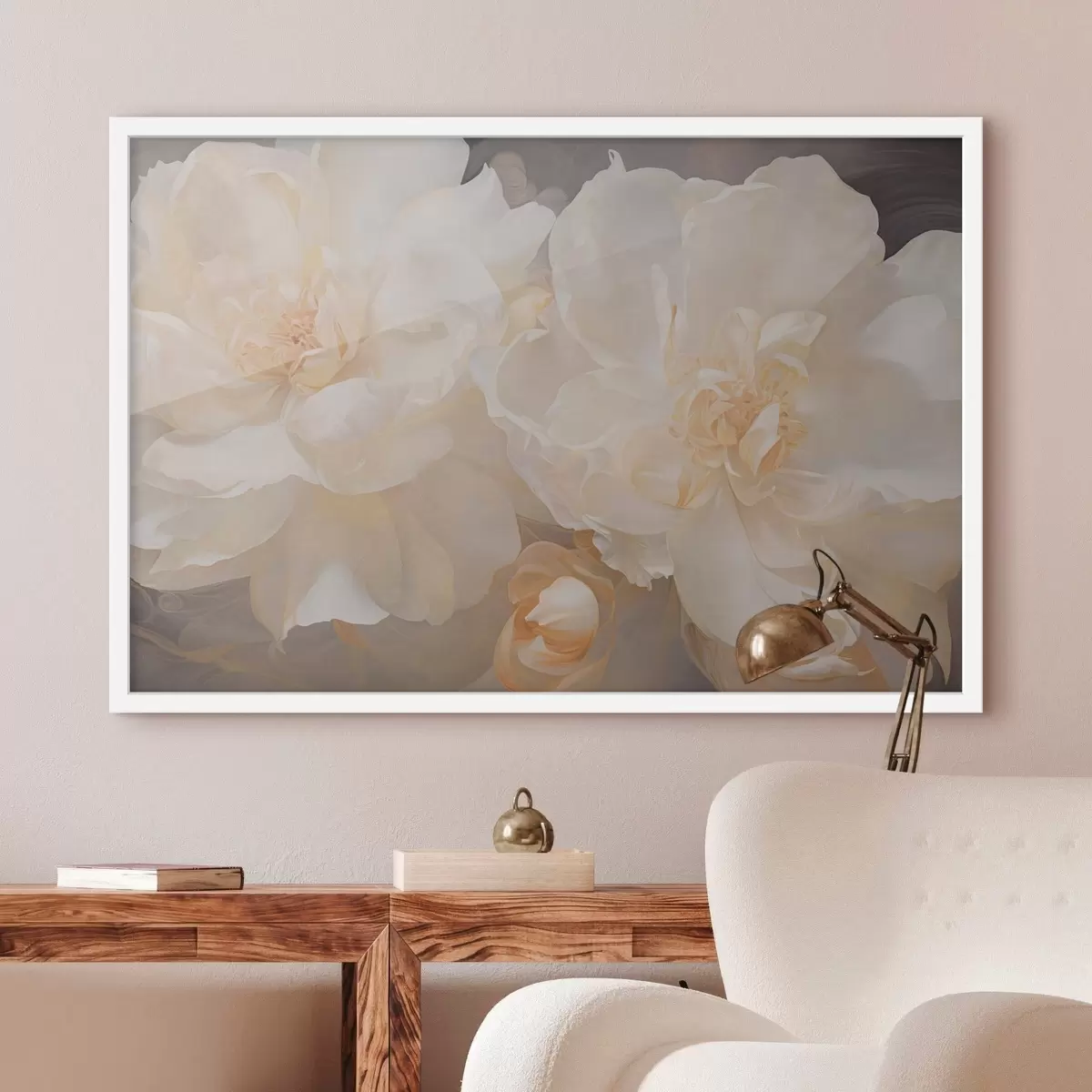 Poster Gros plan sur des pivoines doubles claires f51088