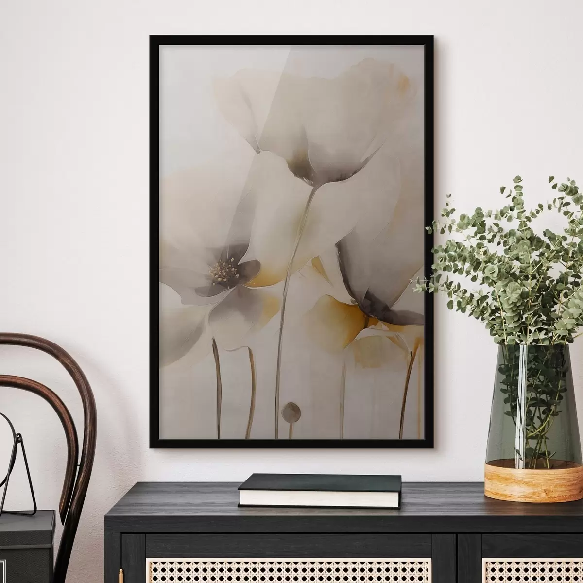 Poster Coquelicots aériens dans une palette de beiges f51090