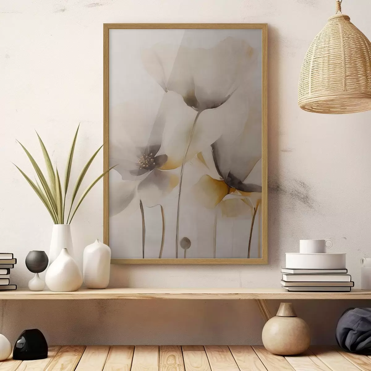 Poster Coquelicots aériens dans une palette de beiges f51090