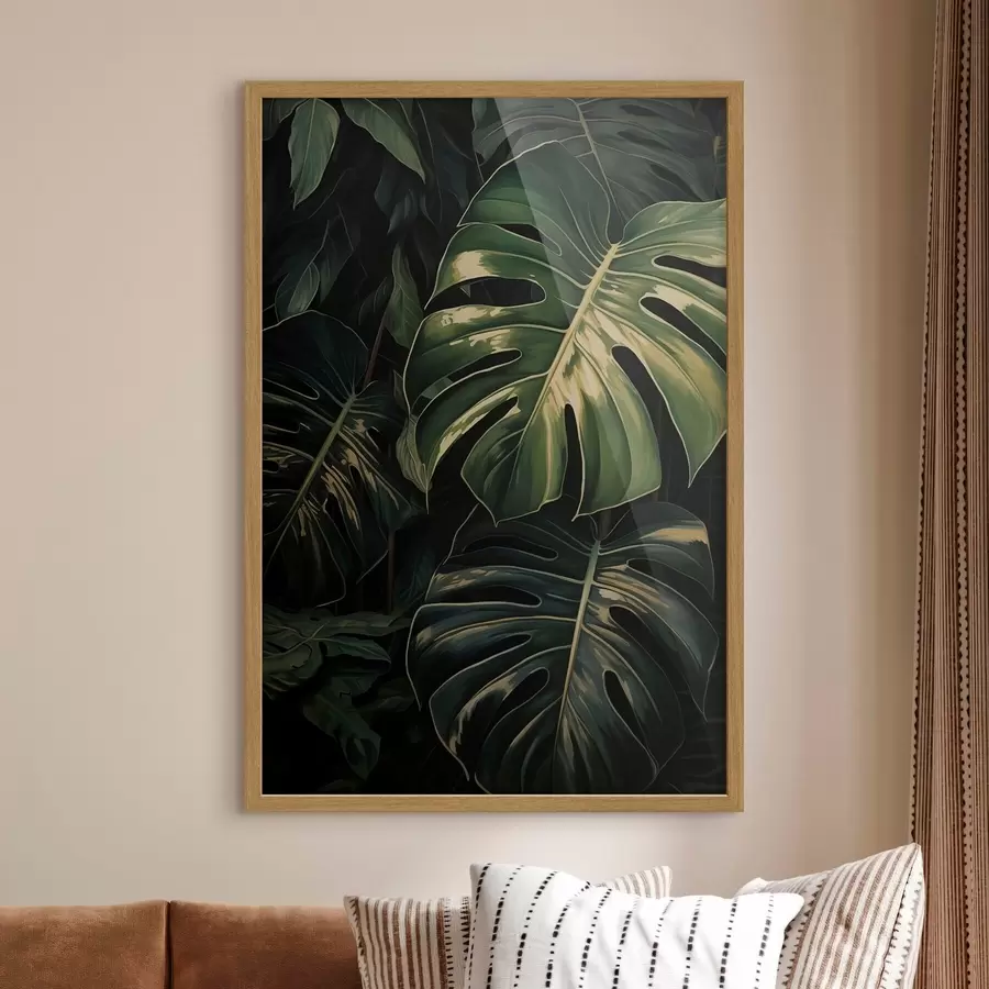 Papier peint Feuilles brillantes de monstera dans les tropiques sombres f51091