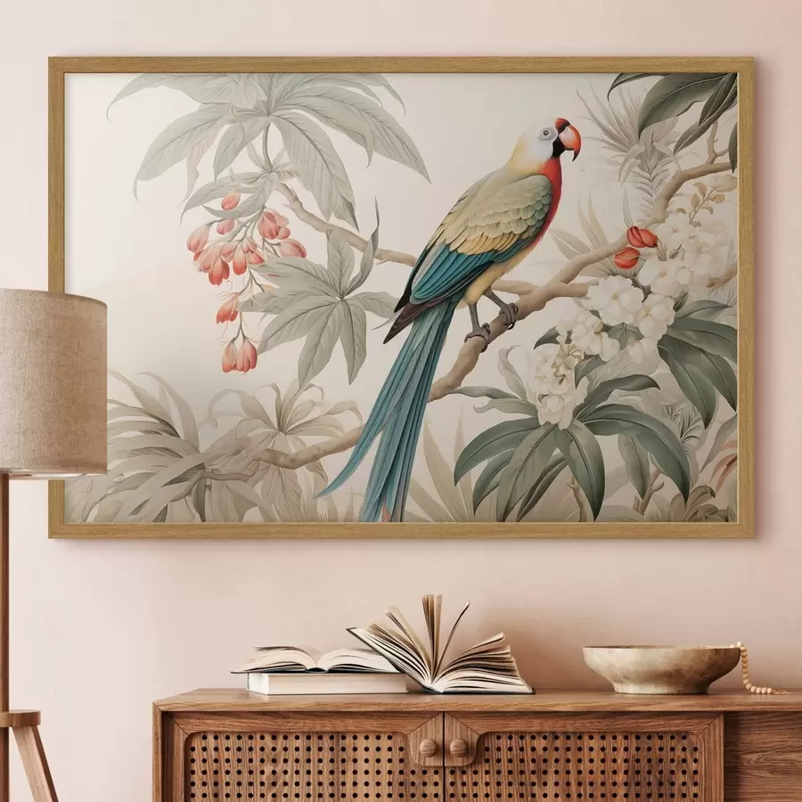 Papier peint Perroquet tropical sur une branche en fleurs f51094