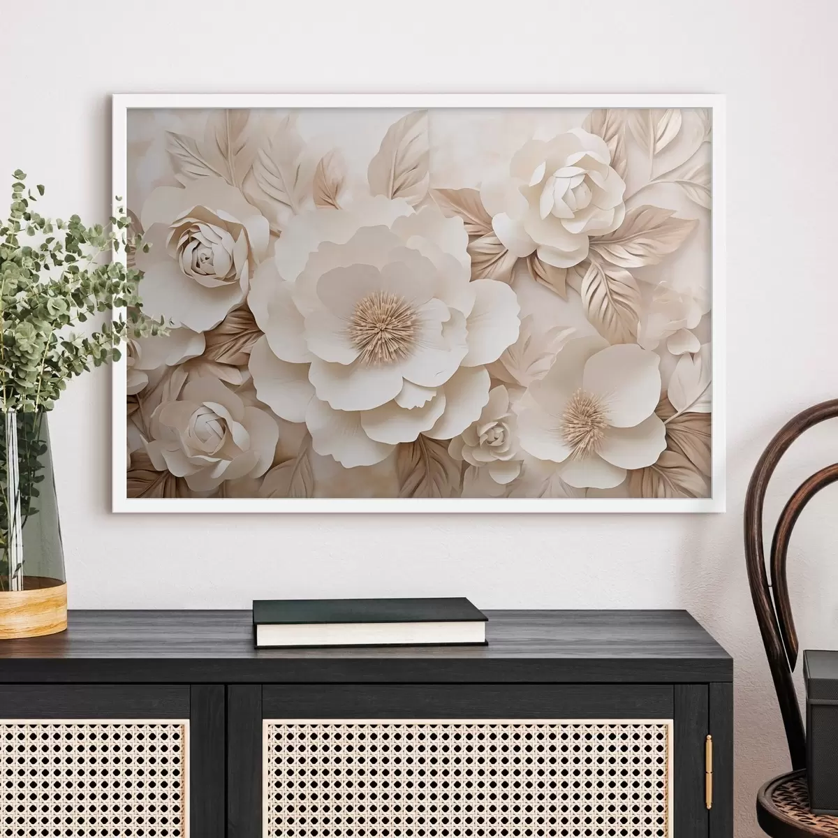 Poster Relief en plâtre en 3D avec des fleurs blanches f51096