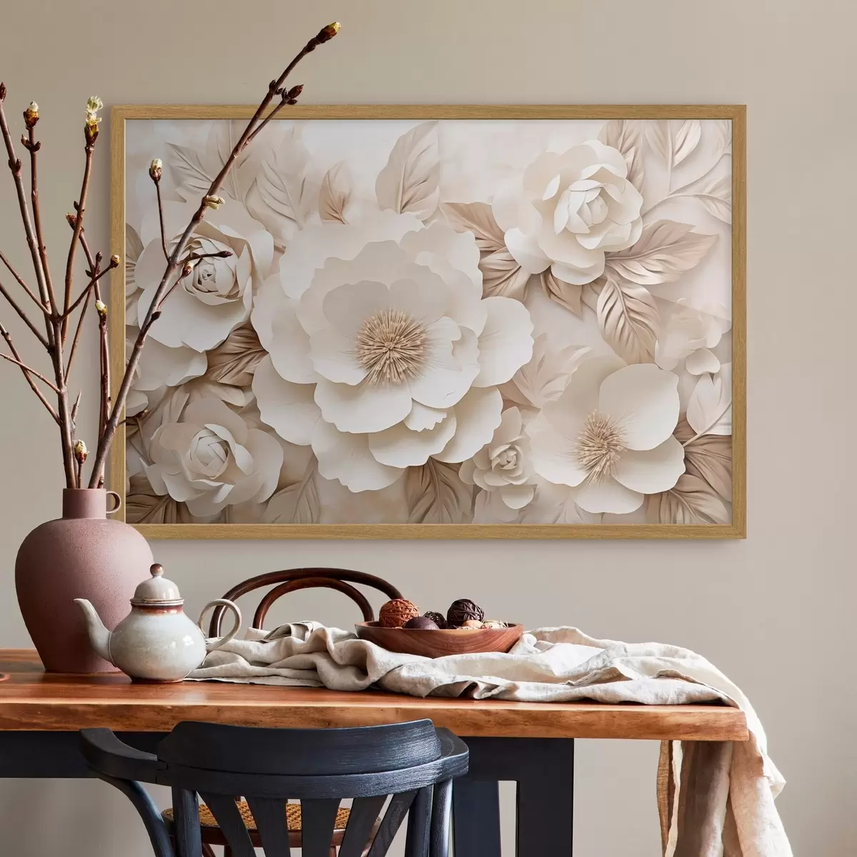 Poster Relief en plâtre en 3D avec des fleurs blanches f51096
