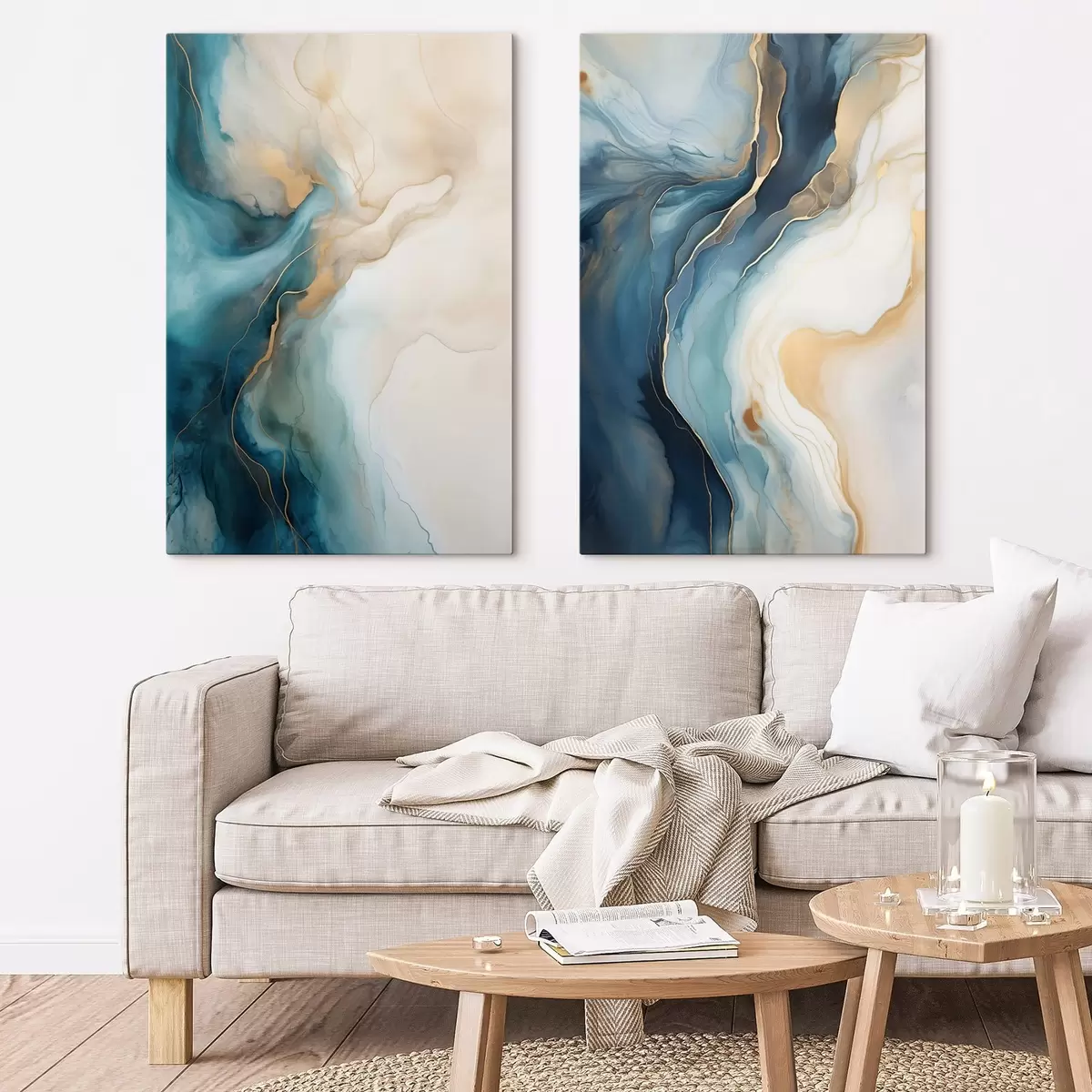 Tableau Vagues de marbre bleu azur et émeraude m31088