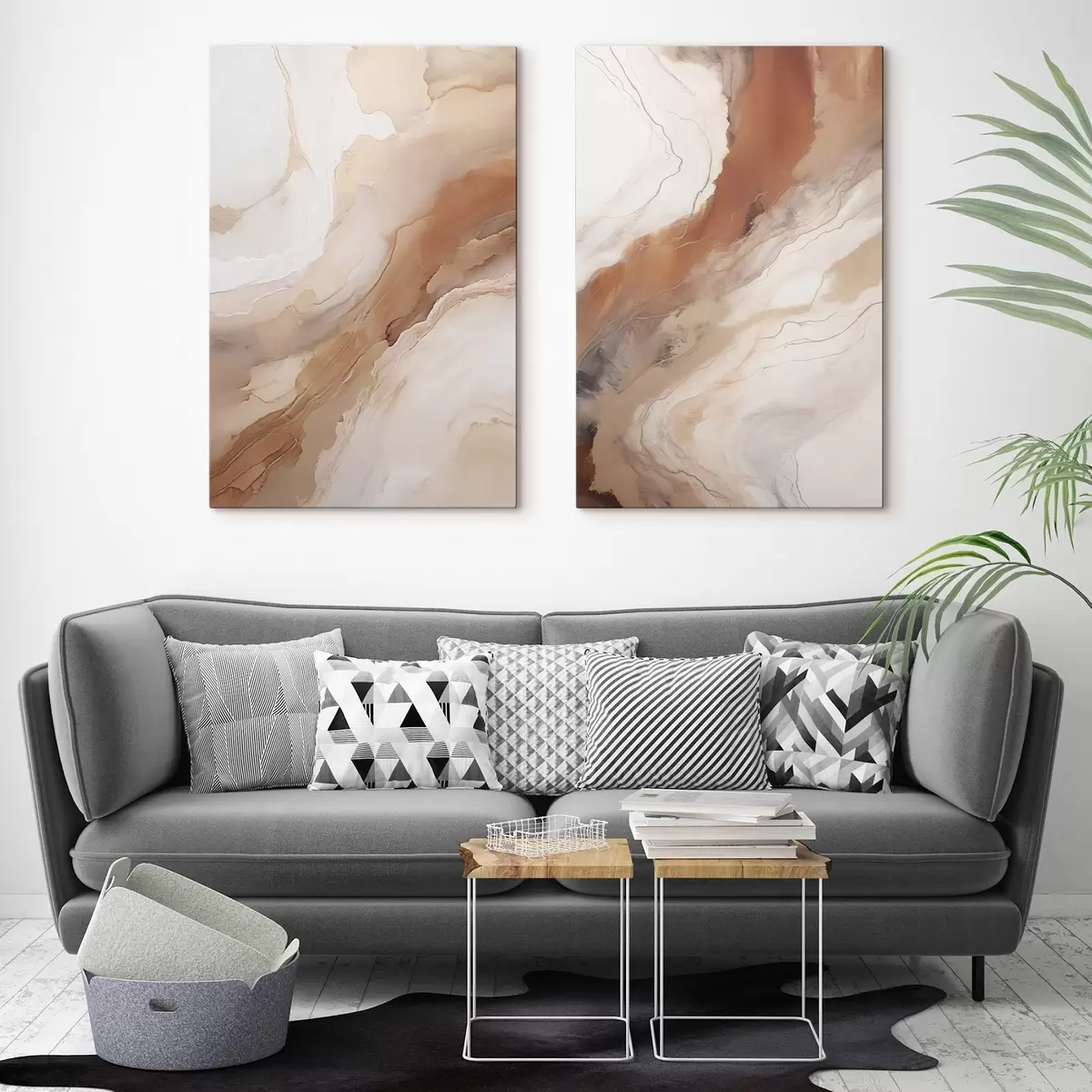 Tableau Couches d'art fluide beige et terre cuite m31089