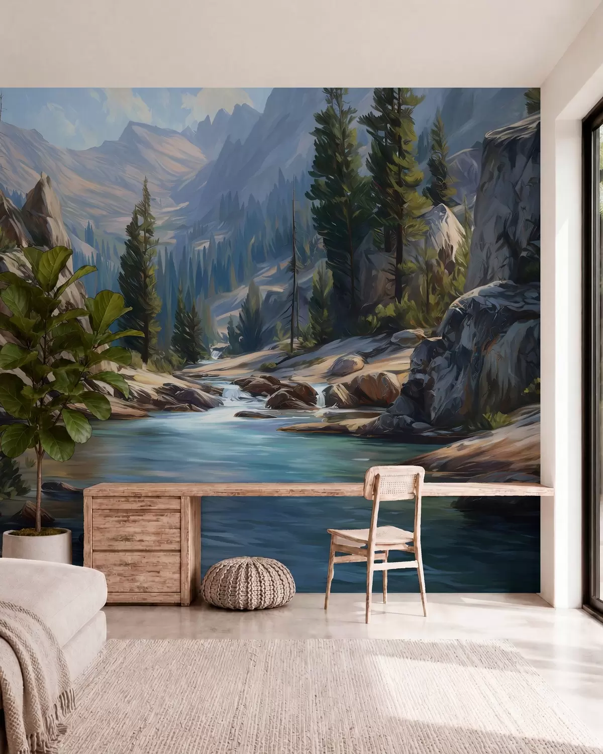 Papier peint Une vue pittoresque sur la rivière, nichée au cœur de montagnes paisibles w05868