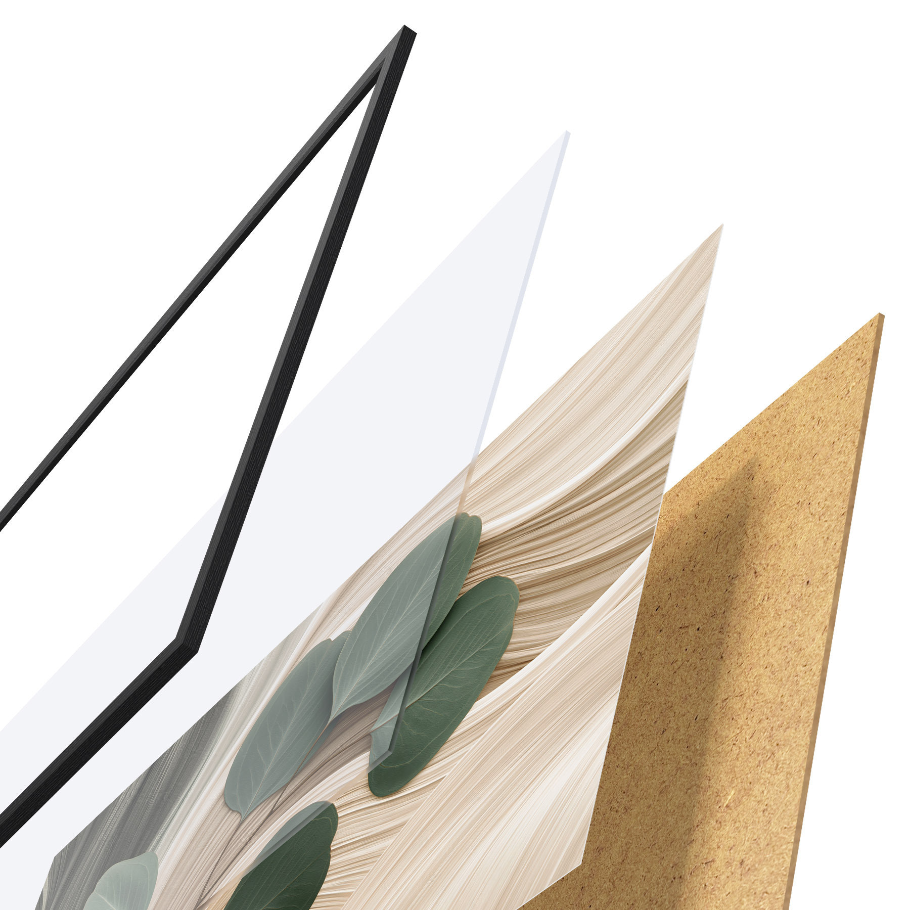 Poster Feuilles abstraites et lignes ondulées f51283