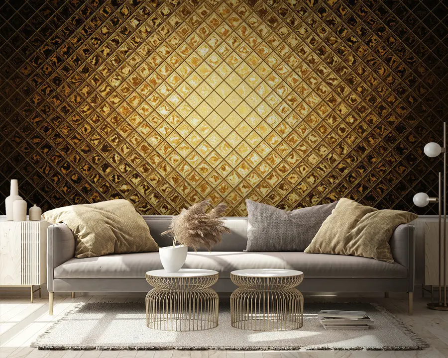 Papier peint Motif de rectangles bruns et ambrés u23326