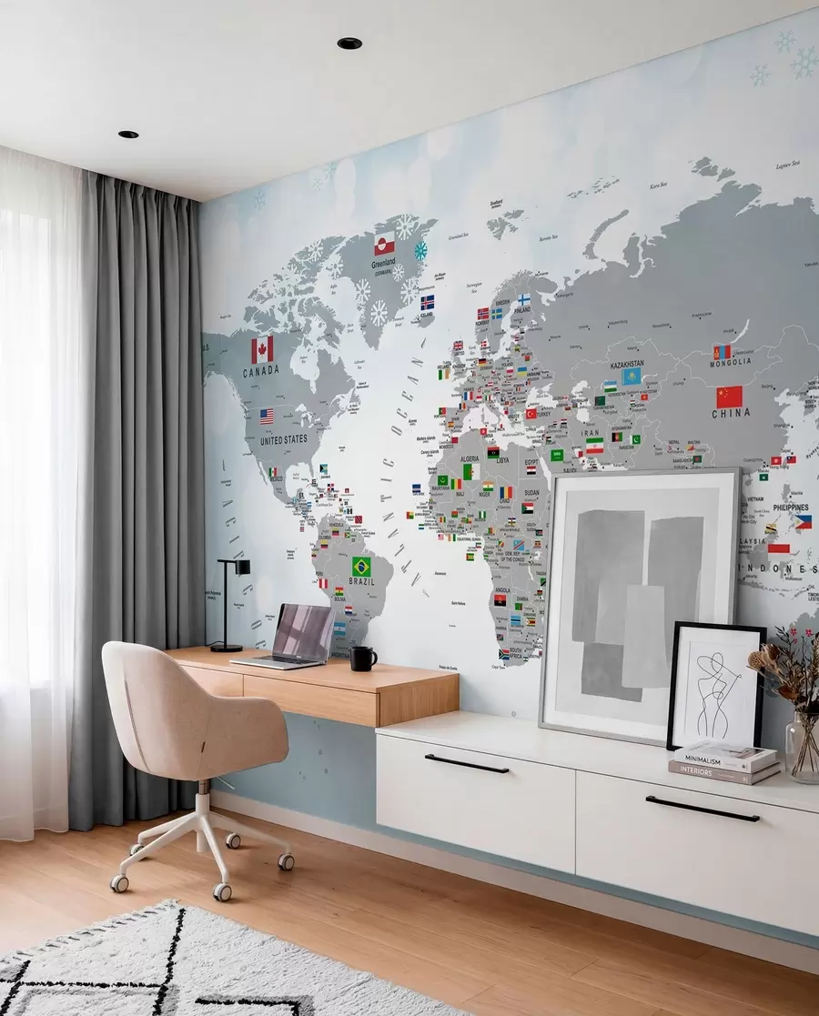 Papier peint Carte du monde avec des drapeaux u72599