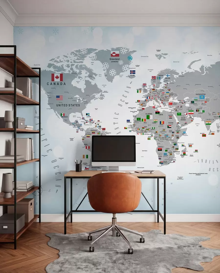 Papier peint Carte du monde avec des drapeaux u72599