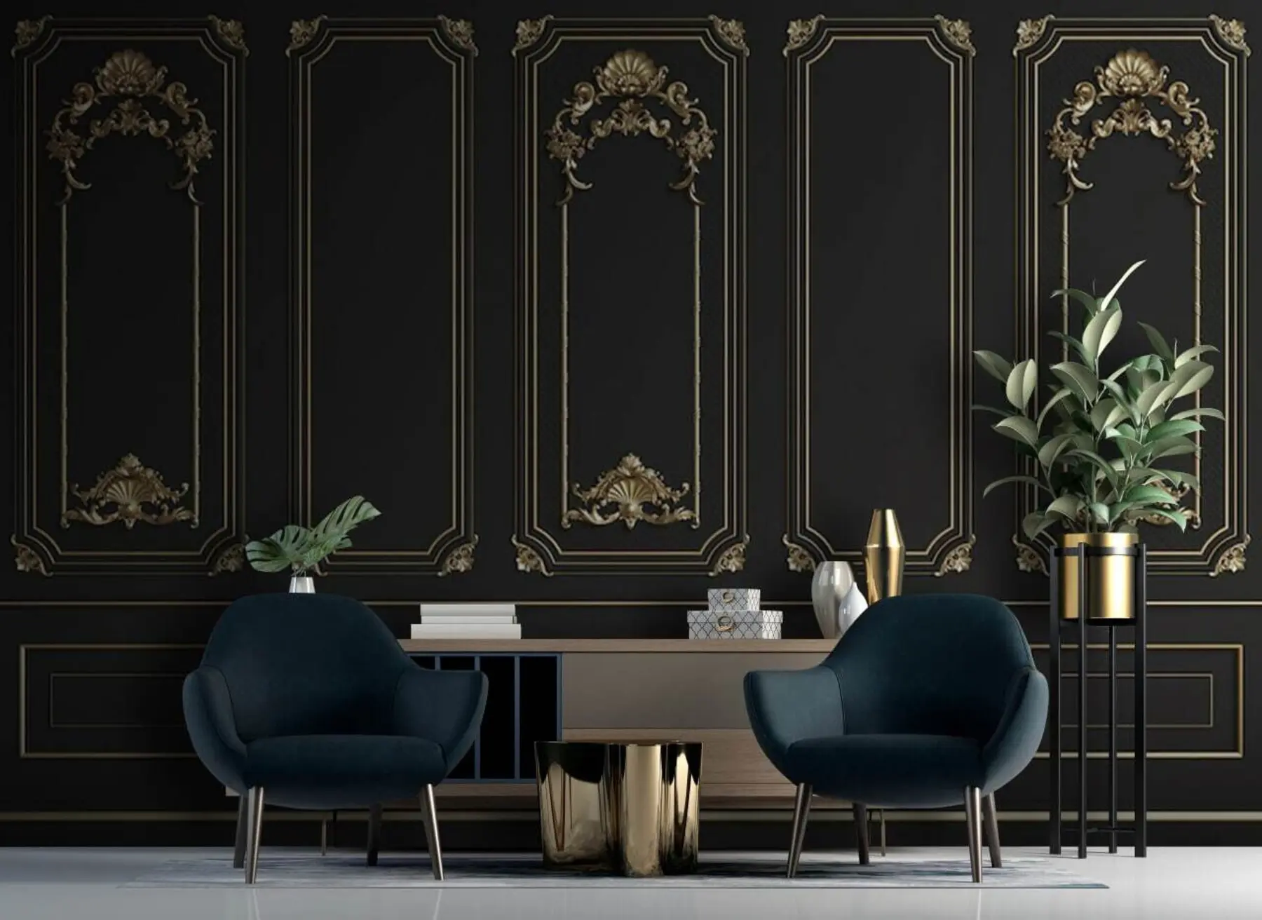 Papier peint Mur classique français Buzeri en noir u72623