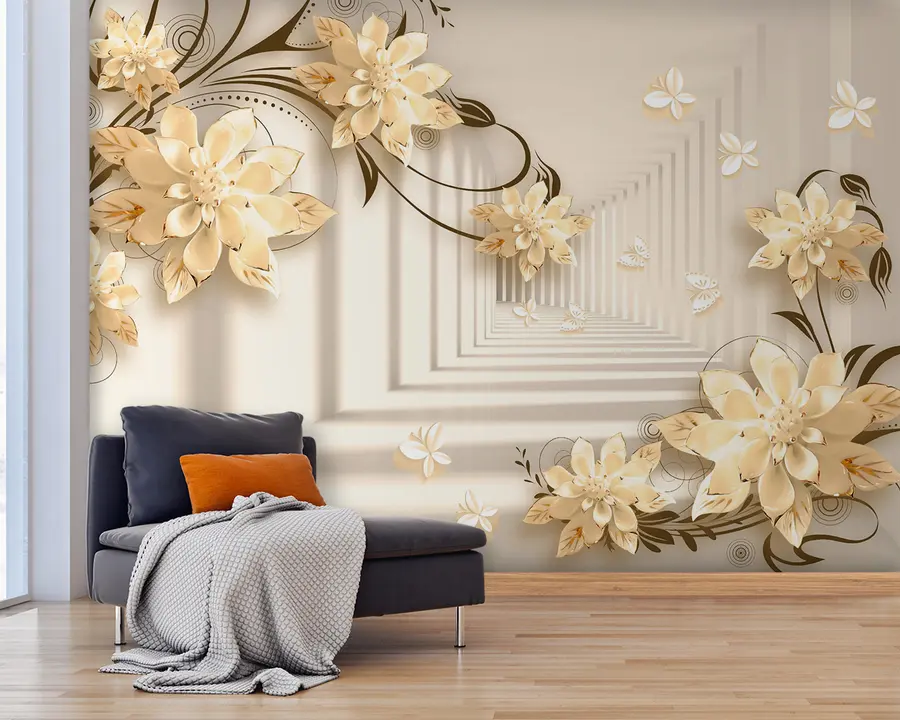 Papier peint Plante, blanc et jaune, tunnel dans les tons pastel u21861v2