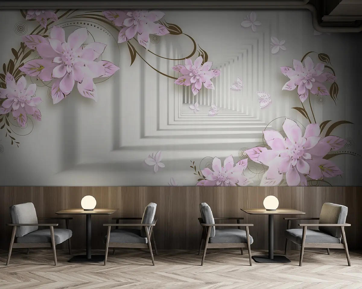 Papier peint Fleurs roses dans un tunnel 3d u21861v3