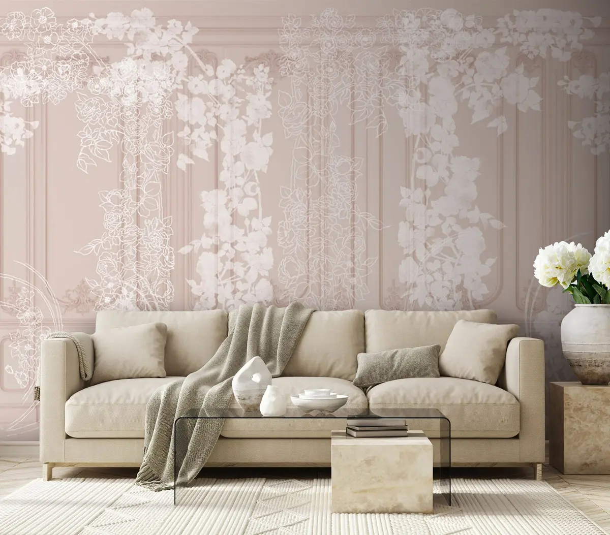 Papier peint Mur Buaseri classique avec des fleurs blanches u73533