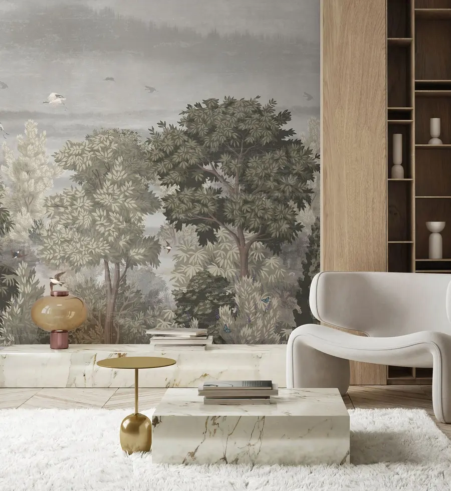 Papier peint Les grues volent sur la forêt u73553