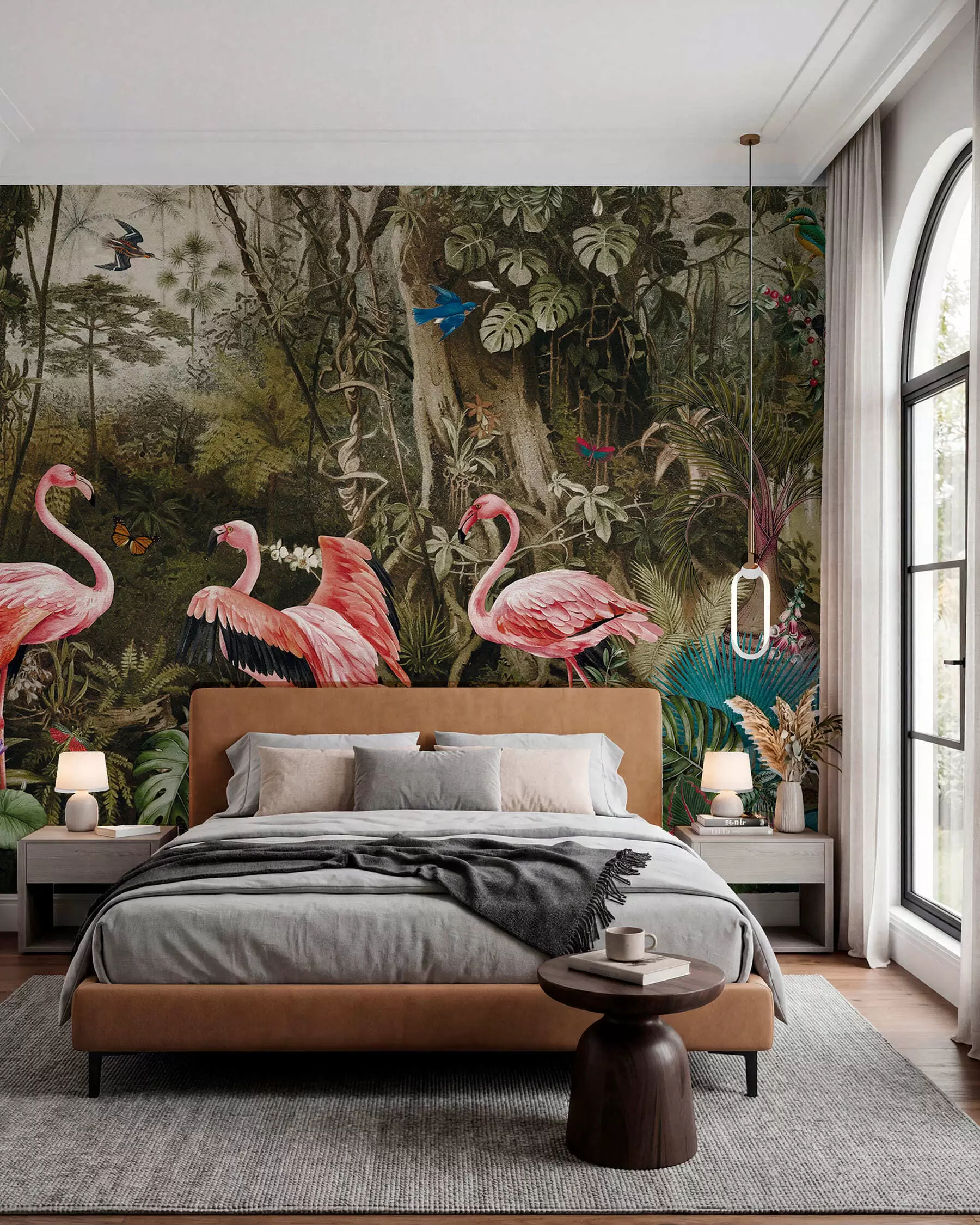 Papier peint Oiseaux tropicaux et flamants dans la jungle u73568
