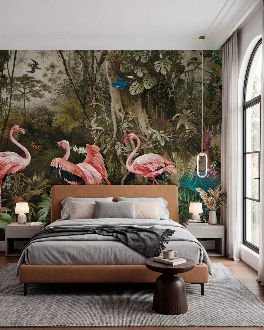 Papier peint Oiseaux tropicaux et flamants dans la jungle u73568