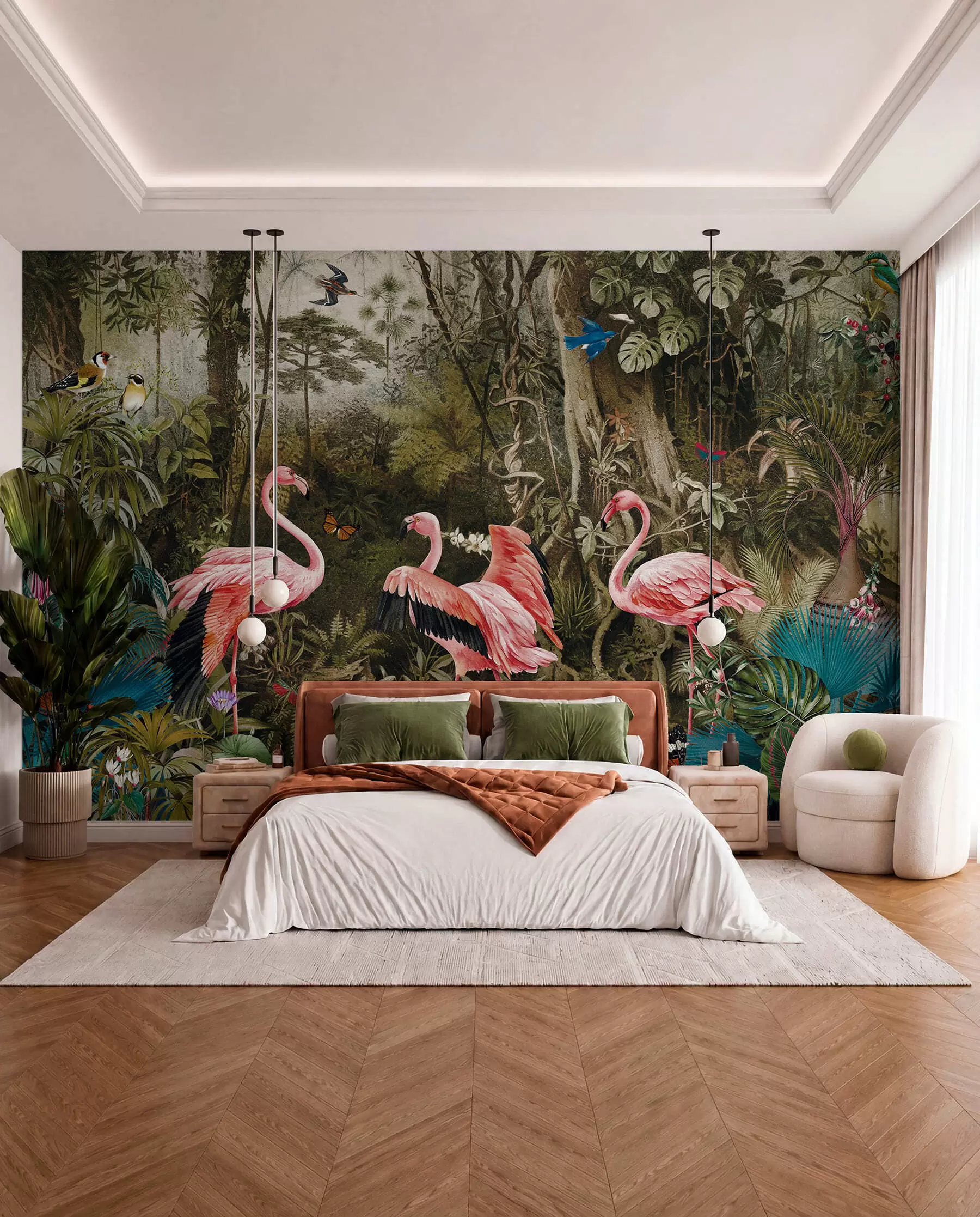 Papier peint Oiseaux tropicaux et flamants dans la jungle u73568
