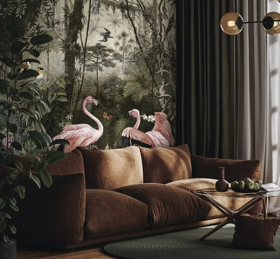 Papier peint Oiseaux tropicaux et flamants dans la jungle u73568